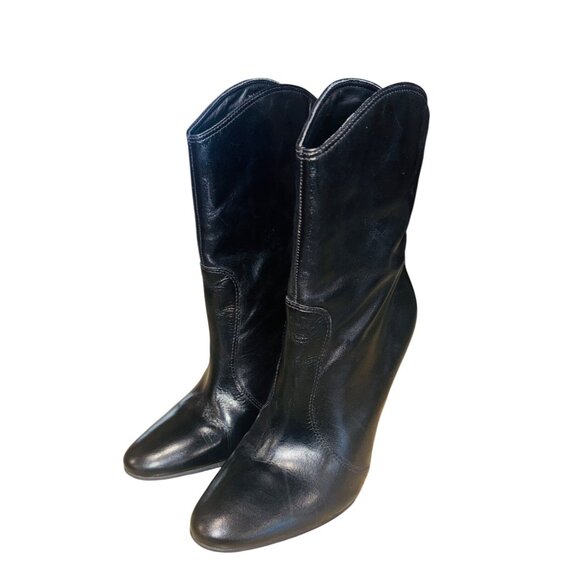 Gianni Bini Black Leather High Heel Ankle Western Cowgirl Glam Boots 8.5M Boho - Picture 2 of 10